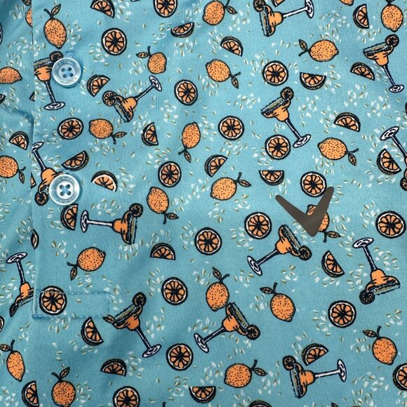 Callaway Golf Polo Shirt Mens Opti Dri XXL Margarita Blue Orange Slice Kitschy - Picture 4 of 10